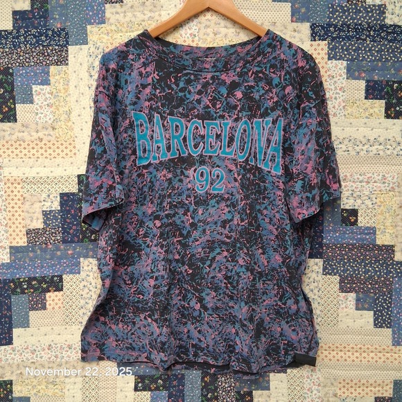 Ross International Other - VTG 1992 Barcelona T Shirt One Size Splatter Graphic All Over Rare Batik Street